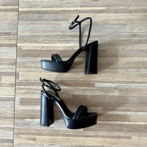 Steve Madden LOFTY Black Leather Platform Block Heels, women’s size 6 - Picture 6 of 8